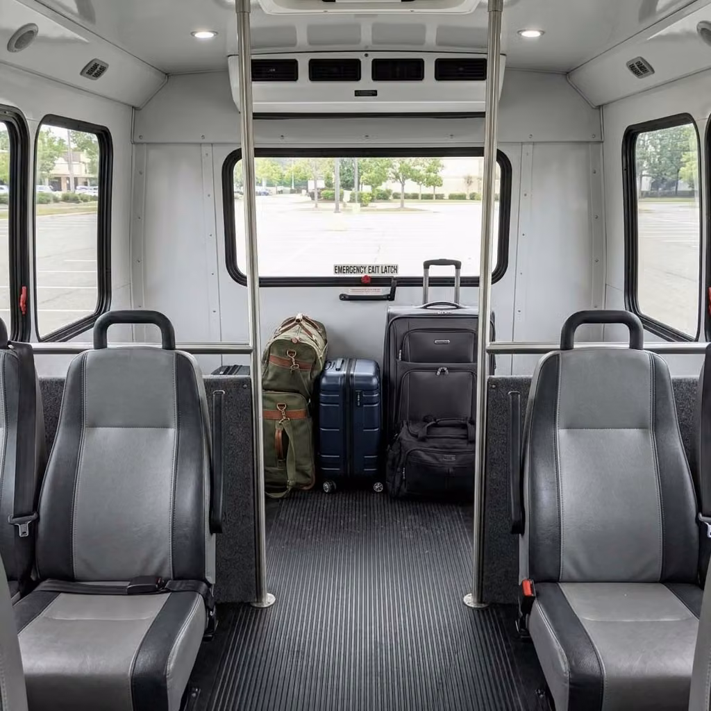 pooler 28 passenger minibus luggage area