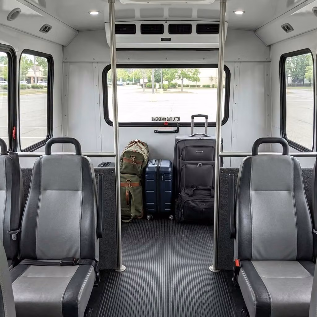 pooler 35 passenger minibus luggage area