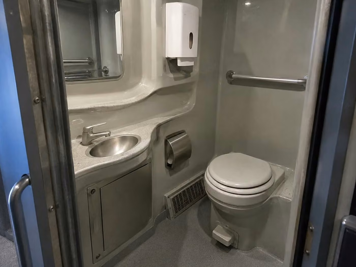 pooler charter bus onboard restroom