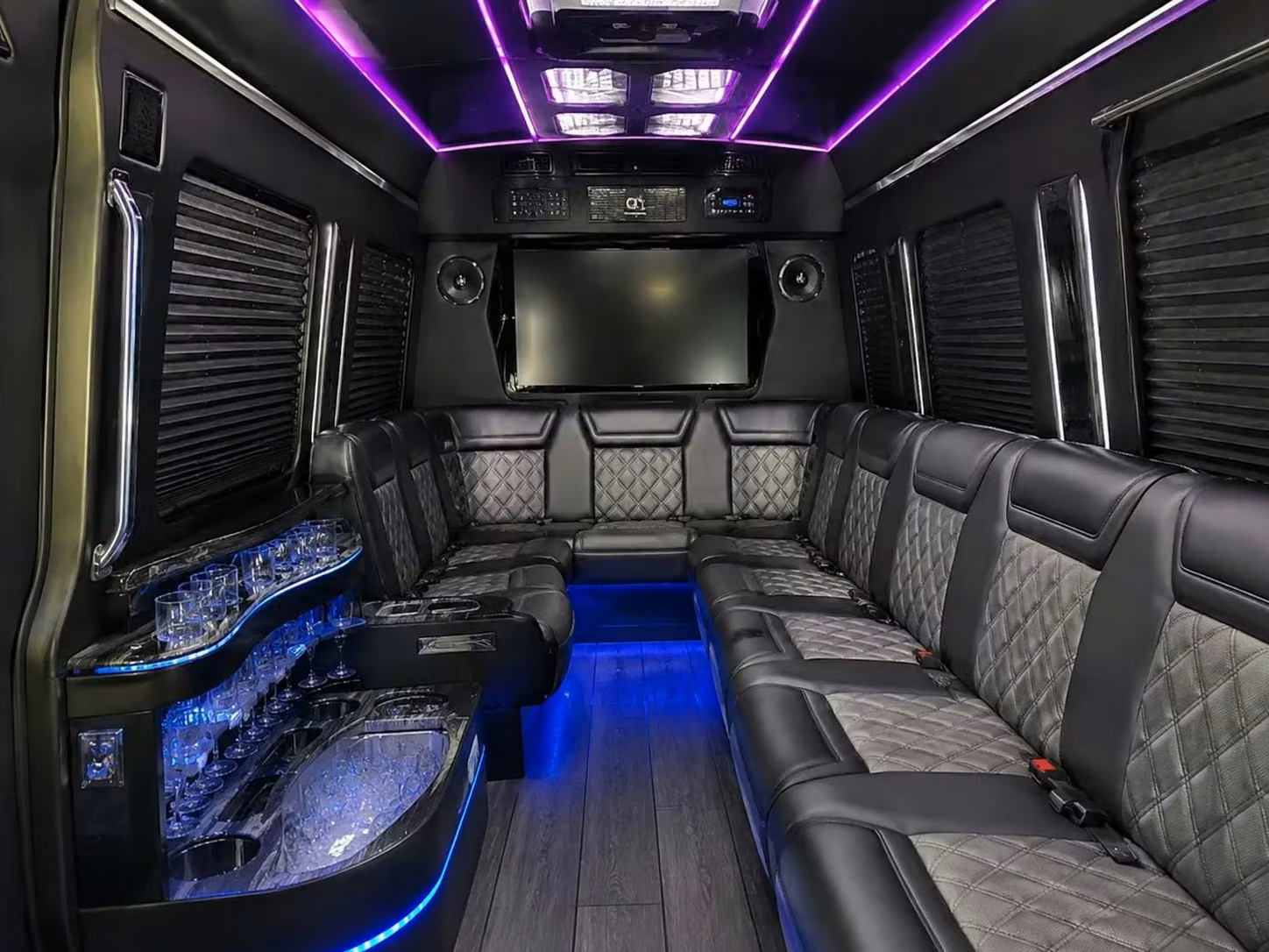 pooler onboard tvs and bluetooth sound for custom wedding playlists and slideshows